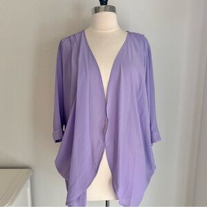 Chiffon Semi-Sheer Kimono Sleeve Cardigan Lavender, Size Medium